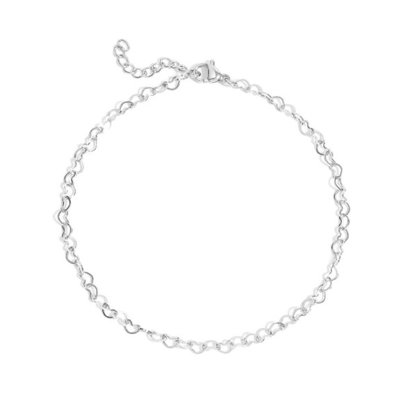 Silver Heart-shaped Link Anklet - Waterproof, Tarnish-free, Hypoallergenic Luxe - Picture 1 of 3